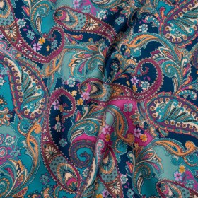 Silk Charmeuse Print 16MM, Made in Italy – Dark Turquoise, Blue and Berry Pink Fancy Paisley Silk Charmeuse Print 16MM, Made in Italy – Dark Turquoise, Blue and Berry Pink Fancy Paisley
