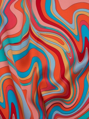Silk Charmeuse Print 16MM, Made in Italy – Orange, Red and Blue Retro Swirls Silk Charmeuse Print 16MM, Made in Italy – Orange, Red and Blue Retro Swirls