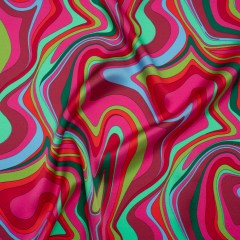 Silk Charmeuse Print 16MM, Made in Italy – Bright Pink, Red and Green Retro Swirls Silk Charmeuse Print 16MM, Made in Italy – Bright Pink, Red and Green Retro Swirls