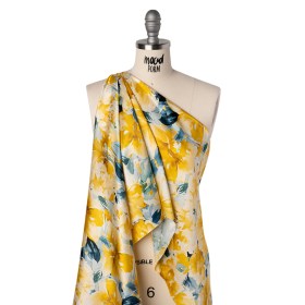 Silk Charmeuse Print 16MM, Made in Italy – Yellow and Dark Teal Watercolor Flower Garden Silk Charmeuse Print 16MM, Made in Italy – Yellow and Dark Teal Watercolor Flower Garden