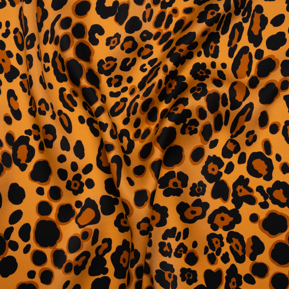 Silk Charmeuse Print 16MM, Made in Italy – Tan, Brown and Black Animal Spots Silk Charmeuse Print 16MM, Made in Italy – Tan, Brown and Black Animal Spots