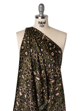 Silk Charmeuse Print 16MM, Made in Italy – Dark Olive Green, Beige and Black Animal Spots Silk Charmeuse Print 16MM, Made in Italy – Dark Olive Green, Beige and Black Animal Spots