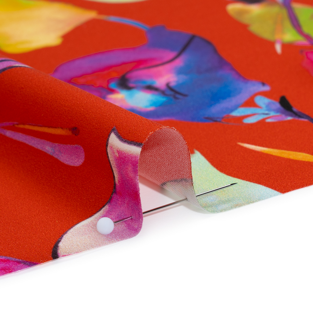 Silk Charmeuse Print 16MM, Made in Italy – Red and Rainbow Illustrated Watercolor Flowers Silk Charmeuse Print 16MM, Made in Italy – Red and Rainbow Illustrated Watercolor Flowers