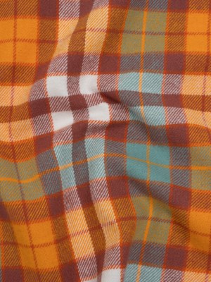 Yarn-Dyed Cotton Twill Flannel – Creamsicle Orange, Sky Blue and Dusty Red Plaid – Deadstock Yarn-Dyed Cotton Twill Flannel – Creamsicle Orange, Sky Blue and Dusty Red Plaid – Deadstock