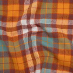 Yarn-Dyed Cotton Twill Flannel – Creamsicle Orange, Sky Blue and Dusty Red Plaid – Deadstock Yarn-Dyed Cotton Twill Flannel – Creamsicle Orange, Sky Blue and Dusty Red Plaid – Deadstock