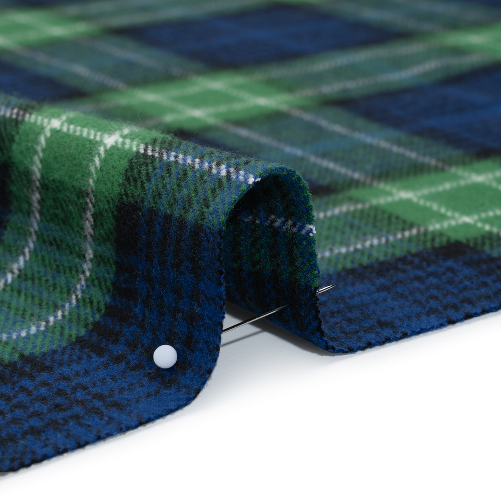 Yarn-Dyed Cotton Twill Flannel – Blue, Green and Black Plaid – Deadstock Yarn-Dyed Cotton Twill Flannel – Blue, Green and Black Plaid – Deadstock