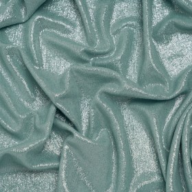 Metallic Foiled Uneven Stretch Rib Knit – Silver on Mint – Estelle Collection Metallic Foiled Uneven Stretch Rib Knit – Silver on Mint – Estelle Collection