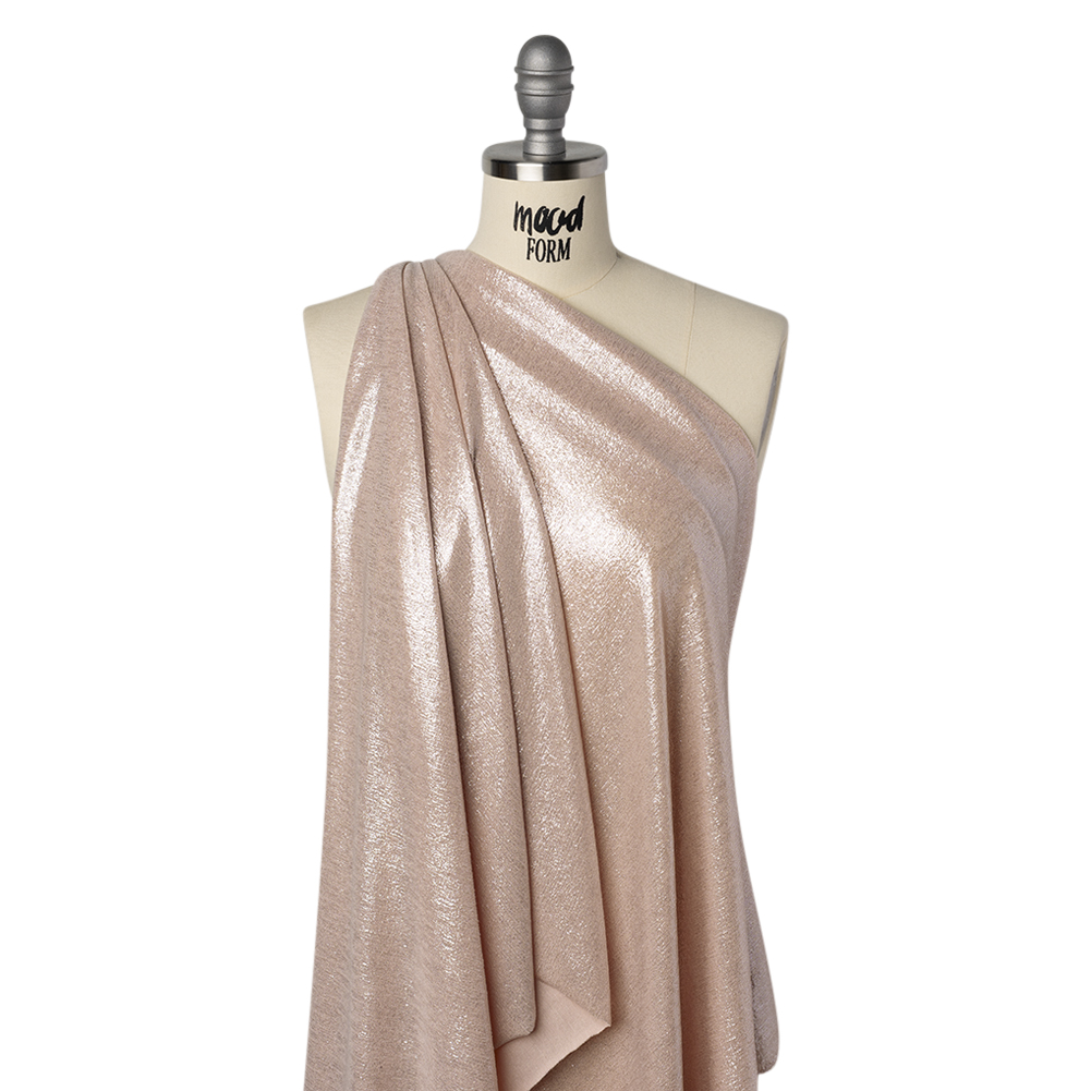 Metallic Foiled Uneven Stretch Rib Knit – Silver on Peach – Estelle Collection Metallic Foiled Uneven Stretch Rib Knit – Silver on Peach – Estelle Collection