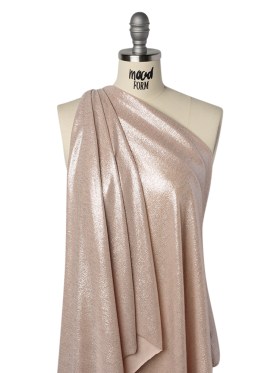 Metallic Foiled Uneven Stretch Rib Knit – Silver on Peach – Estelle Collection Metallic Foiled Uneven Stretch Rib Knit – Silver on Peach – Estelle Collection