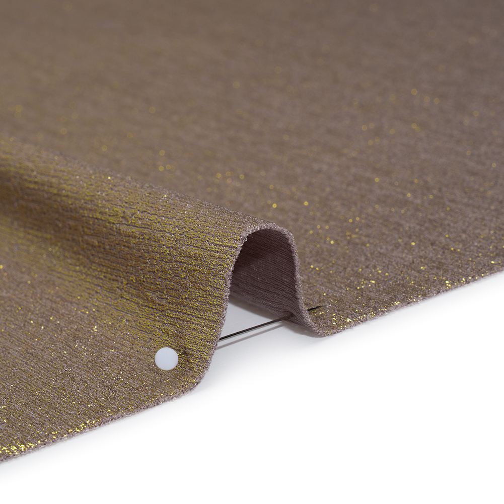 Metallic Foiled Uneven Stretch Rib Knit – Gold on Taupe – Estelle Collection Metallic Foiled Uneven Stretch Rib Knit – Gold on Taupe – Estelle Collection