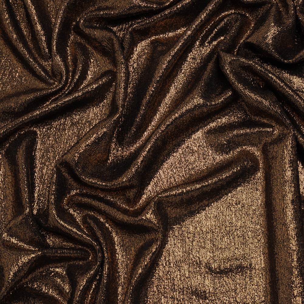 Metallic Foiled Uneven Stretch Rib Knit – Rose Gold on Black – Estelle Collection Metallic Foiled Uneven Stretch Rib Knit – Rose Gold on Black – Estelle Collection