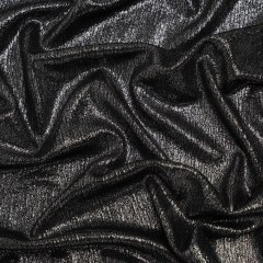 Metallic Foiled Uneven Stretch Rib Knit – Silver on Black – Estelle Collection Metallic Foiled Uneven Stretch Rib Knit – Silver on Black – Estelle Collection