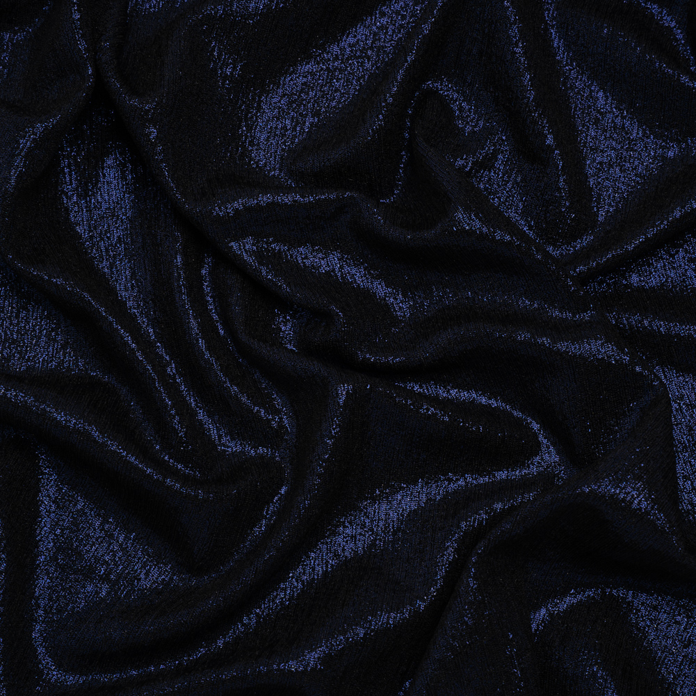Metallic Foiled Uneven Stretch Rib Knit – Royal Blue on Black – Estelle Collection Metallic Foiled Uneven Stretch Rib Knit – Royal Blue on Black – Estelle Collection