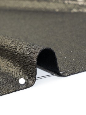 Metallic Foiled Uneven Stretch Rib Knit – Light Gold on Black – Estelle Collection Metallic Foiled Uneven Stretch Rib Knit – Light Gold on Black – Estelle Collection