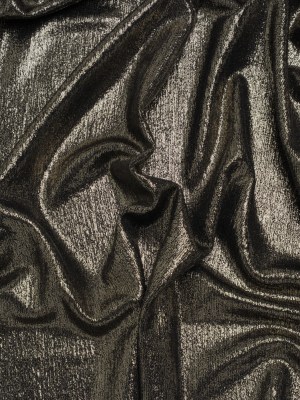 Metallic Foiled Uneven Stretch Rib Knit – Light Gold on Black – Estelle Collection Metallic Foiled Uneven Stretch Rib Knit – Light Gold on Black – Estelle Collection