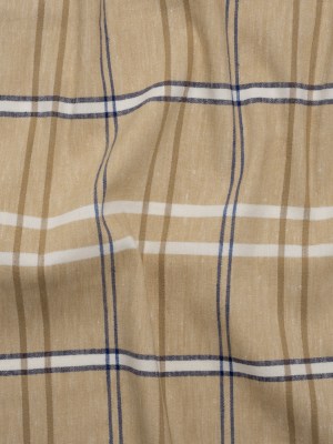 Stretch Linen Woven – Beige, Navy and White Plaid with Metallic Silver Accents Stretch Linen Woven – Beige, Navy and White Plaid with Metallic Silver Accents