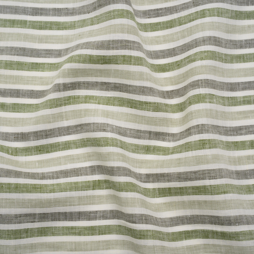 Medium Weight Linen Woven – Green, Gray and White Railroaded Stripes Medium Weight Linen Woven – Green, Gray and White Railroaded Stripes
