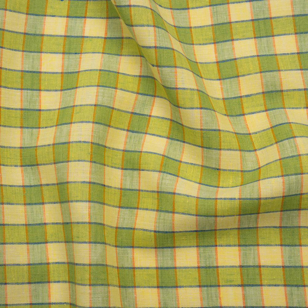 Medium Weight Linen Woven – Lime, Pesto Green and Orange Plaid Medium Weight Linen Woven – Lime, Pesto Green and Orange Plaid
