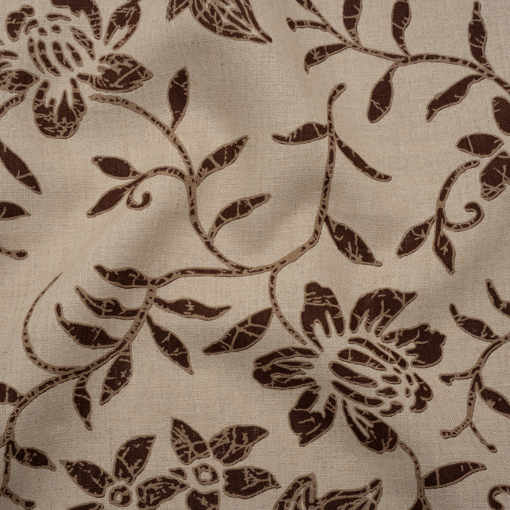Medium Weight Linen Woven Print – Oatmeal and Brown Floral Medium Weight Linen Woven Print – Oatmeal and Brown Floral
