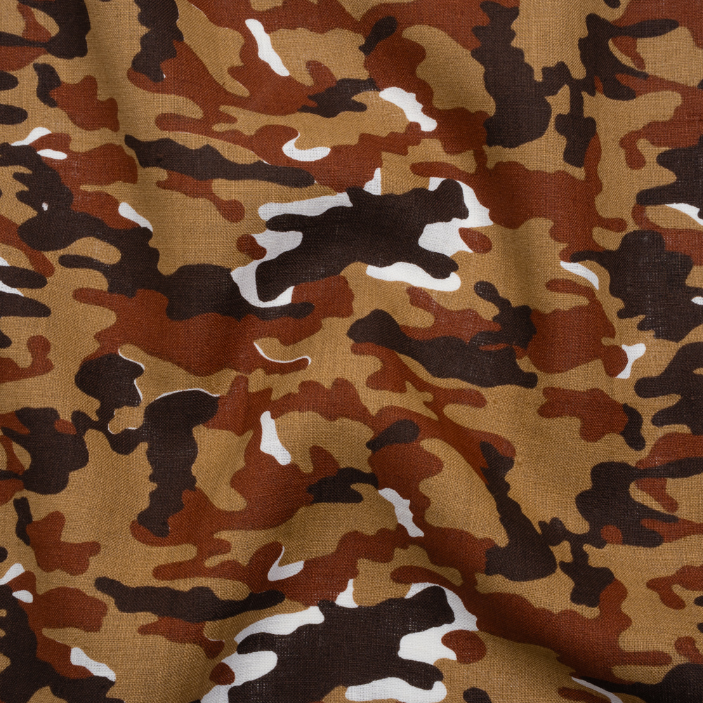 Medium Weight Linen Woven Print – Brown, Russet and Tan Camouflage Medium Weight Linen Woven Print – Brown, Russet and Tan Camouflage