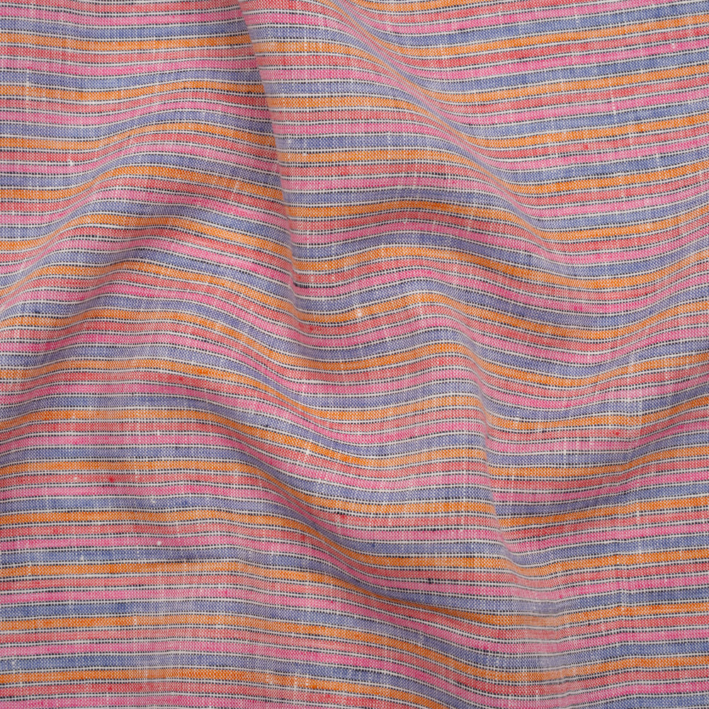 Medium Weight Linen Woven – Periwinkle, Pink and Orange Railroaded Stripes Medium Weight Linen Woven – Periwinkle, Pink and Orange Railroaded Stripes