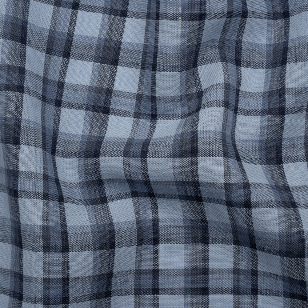 Medium Weight Linen Woven – Navy and Sky Blue Plaid Medium Weight Linen Woven – Navy and Sky Blue Plaid