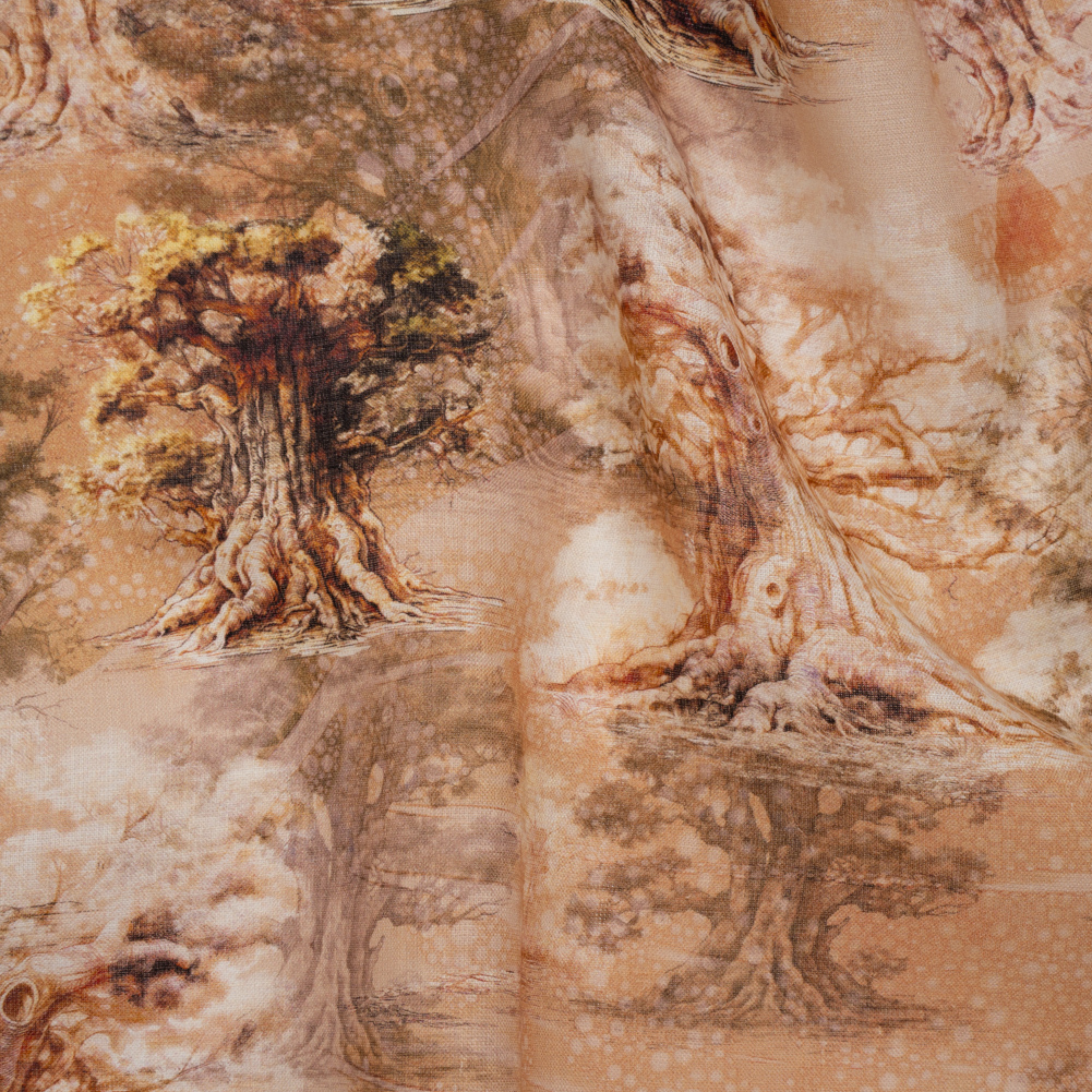 Medium Weight Linen Woven Print – Tan and Beige Giant Trees Medium Weight Linen Woven Print – Tan and Beige Giant Trees