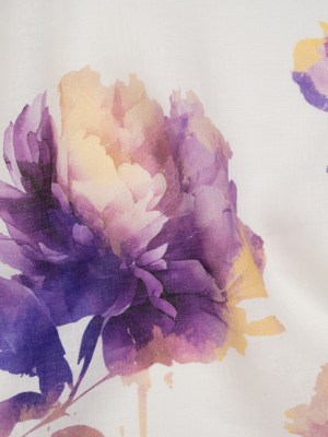 Medium Weight Linen Woven Print – Lilac Purple and Golden Yellow on White Wild Roses Medium Weight Linen Woven Print – Lilac Purple and Golden Yellow on White Wild Roses