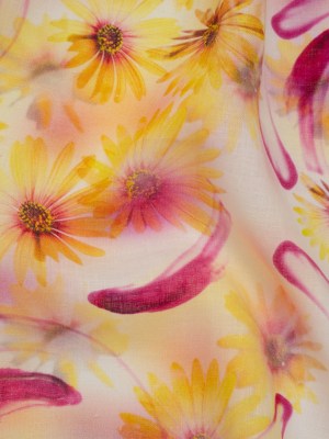 Medium Weight Linen Woven Print – Fuchsia Pink and Bright Yellow Sunflower Garden Medium Weight Linen Woven Print – Fuchsia Pink and Bright Yellow Sunflower Garden