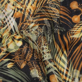 Medium Weight Linen Woven Print – Sage Green, Amber and Black Elegant Palm Silhouettes Medium Weight Linen Woven Print – Sage Green, Amber and Black Elegant Palm Silhouettes