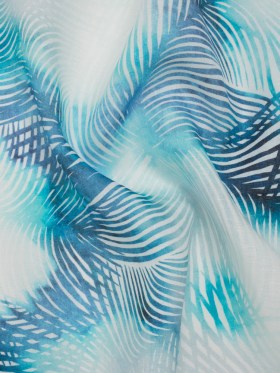 Medium Weight Linen Woven Print – Sahara Blue and White Palm Leaves Medium Weight Linen Woven Print – Sahara Blue and White Palm Leaves