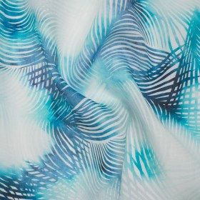 Medium Weight Linen Woven Print – Sahara Blue and White Palm Leaves Medium Weight Linen Woven Print – Sahara Blue and White Palm Leaves