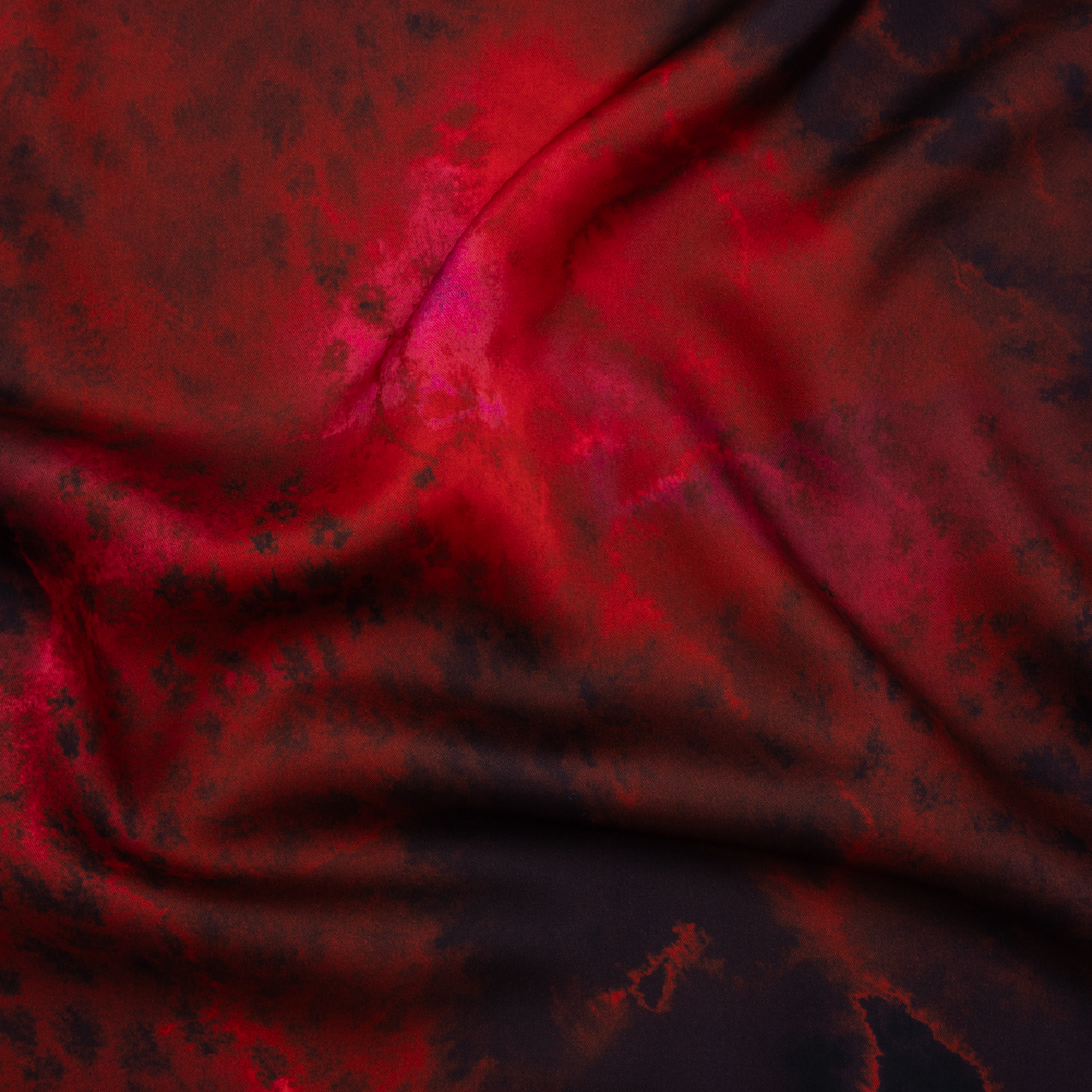 Polyester Satin – Red, Pink and Black Spotted Abstract – Mood Exclusive Nebula Storm Print Polyester Satin – Red, Pink and Black Spotted Abstract – Mood Exclusive Nebula Storm Print