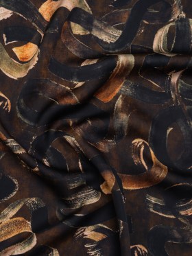 Polyester Satin – Brown, Black and Burnt Orange Painted Ribbons – Mood Exclusive Ruststroke Wrap Print Polyester Satin – Brown, Black and Burnt Orange Painted Ribbons – Mood Exclusive Ruststroke Wrap Print