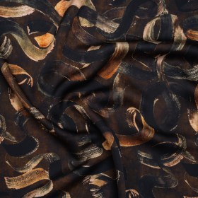 Polyester Satin – Brown, Black and Burnt Orange Painted Ribbons – Mood Exclusive Ruststroke Wrap Print Polyester Satin – Brown, Black and Burnt Orange Painted Ribbons – Mood Exclusive Ruststroke Wrap Print