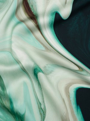 Polyester Satin – Sea Green and Beige Liquid Swirls – Mood Exclusive Liquid Motion Print Polyester Satin – Sea Green and Beige Liquid Swirls – Mood Exclusive Liquid Motion Print