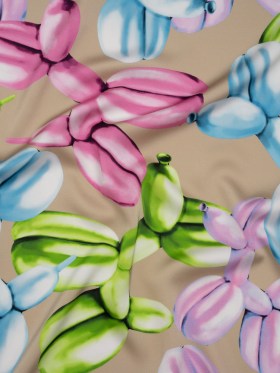 Polyester Satin – Pink, Blue and Beige Large Balloon Dogs – Mood Exclusive Puff Pups Print Polyester Satin – Pink, Blue and Beige Large Balloon Dogs – Mood Exclusive Puff Pups Print