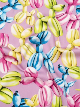 Polyester Satin – Lime Green, Blue and Light Purple Small Balloon Dogs – Mood Exclusive Puff Pups Print Polyester Satin – Lime Green, Blue and Light Purple Small Balloon Dogs – Mood Exclusive Puff Pups Print