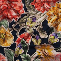 Polyester Satin – Golden Orange, Red and Green Illustrated Flower Collage – Mood Exclusive Floral Montage Print Polyester Satin – Golden Orange, Red and Green Illustrated Flower Collage – Mood Exclusive Floral Montage Print