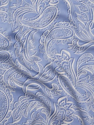 Polyester Satin – Blue and Cream Paisley – Mood Exclusive Spice Scroll Print Polyester Satin – Blue and Cream Paisley – Mood Exclusive Spice Scroll Print