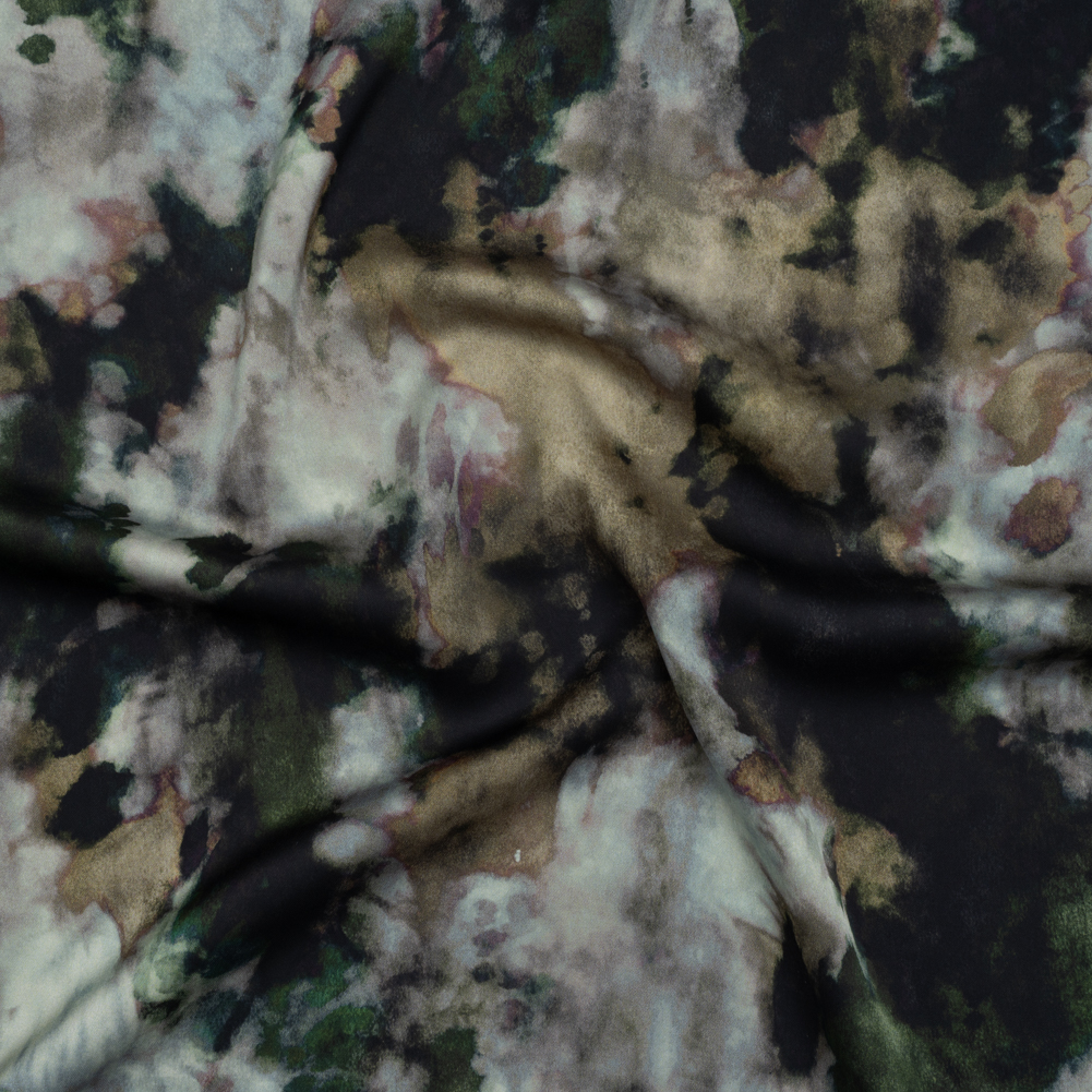 Polyester Satin – Forest Green, Beige and Muted Pale Blue Abstract Painting – Mood Exclusive Earthtone Flow Print Polyester Satin – Forest Green, Beige and Muted Pale Blue Abstract Painting – Mood Exclusive Earthtone Flow Print