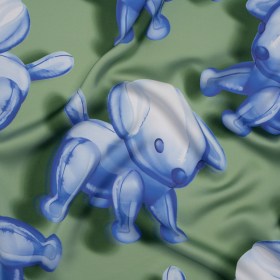 Polyester Satin – Blue and Green Inflatable Dogs – Mood Exclusive Pup Pop Print Polyester Satin – Blue and Green Inflatable Dogs – Mood Exclusive Pup Pop Print