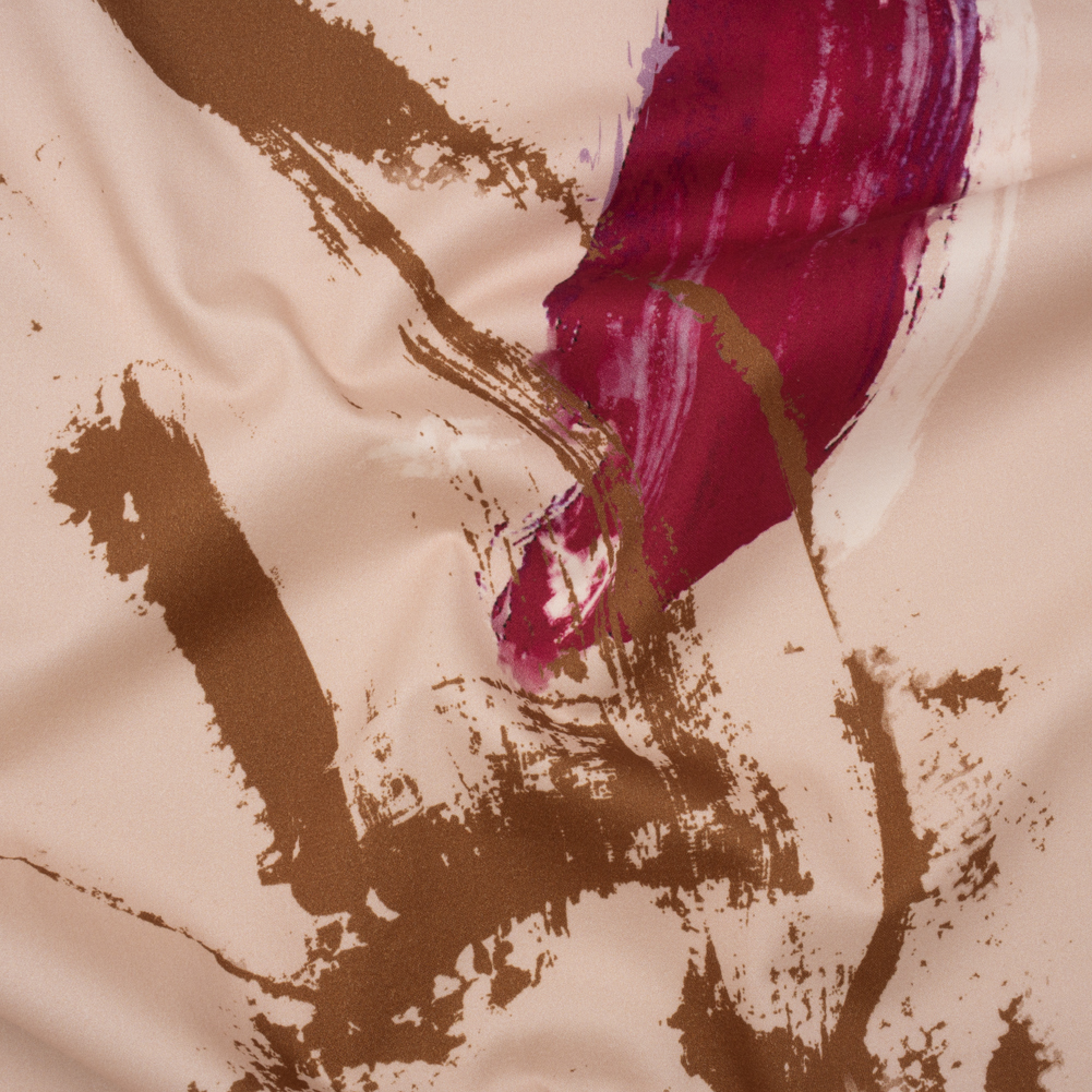 Brushed Cotton Woven – Peachy Beige, Brown and Raspberry Pink Abstract Painting – Mood Exclusive Dust & Drizzle Print Brushed Cotton Woven – Peachy Beige, Brown and Raspberry Pink Abstract Painting – Mood Exclusive Dust & Drizzle Print