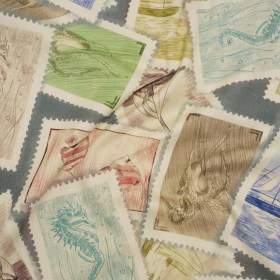 Brushed Cotton Woven – Blue, Green and Beige Ocean Scene Stamp Collection – Mood Exclusive Seaside Stamps Print Brushed Cotton Woven – Blue, Green and Beige Ocean Scene Stamp Collection – Mood Exclusive Seaside Stamps Print