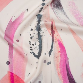 Polyester Satin – Fuchsia, Coral Pink and Muted Blue Abstract Watercolor Ribbons – Mood Exclusive Fluid Strokes Print Polyester Satin – Fuchsia, Coral Pink and Muted Blue Abstract Watercolor Ribbons – Mood Exclusive Fluid Strokes Print