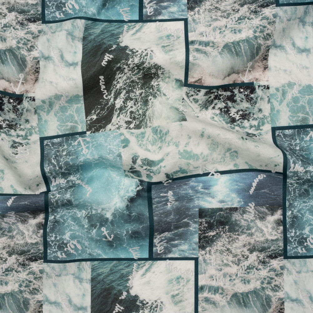 Brushed Cotton Woven – Blue and Gray Ocean Waves Collage – Mood Exclusive Currents & Cursive Print Brushed Cotton Woven – Blue and Gray Ocean Waves Collage – Mood Exclusive Currents & Cursive Print