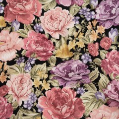 Brushed Cotton Woven – Rose Pink, Purple and Black Blooming Flowers – Mood Exclusive Tender Bloom Print Brushed Cotton Woven – Rose Pink, Purple and Black Blooming Flowers – Mood Exclusive Tender Bloom Print
