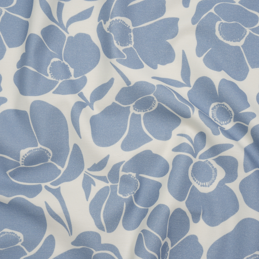 Brushed Cotton Woven – Blue and Off White Simple Poppies – Mood Exclusive Poppy Impressions Print Brushed Cotton Woven – Blue and Off White Simple Poppies – Mood Exclusive Poppy Impressions Print