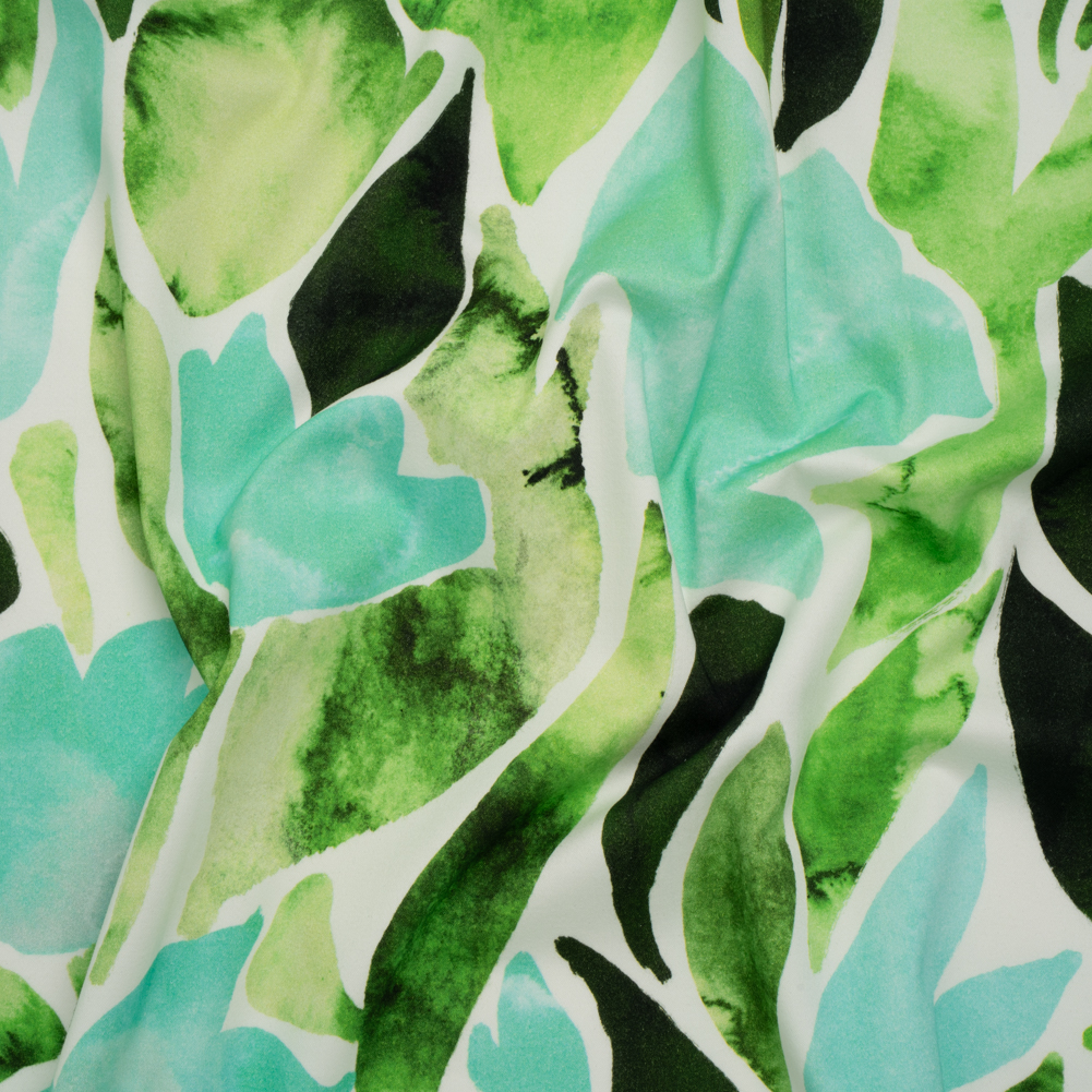 Brushed Cotton Woven – Aqua Blue, Lime and Forest Green Leaf Shapes – Mood Exclusive Watercolor Grove Print Brushed Cotton Woven – Aqua Blue, Lime and Forest Green Leaf Shapes – Mood Exclusive Watercolor Grove Print