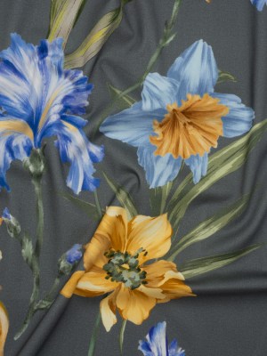 Brushed Cotton Woven – Golden Yellow, Blue and Gray Big Lilies – Mood Exclusive Language of Lilies Print Brushed Cotton Woven – Golden Yellow, Blue and Gray Big Lilies – Mood Exclusive Language of Lilies Print